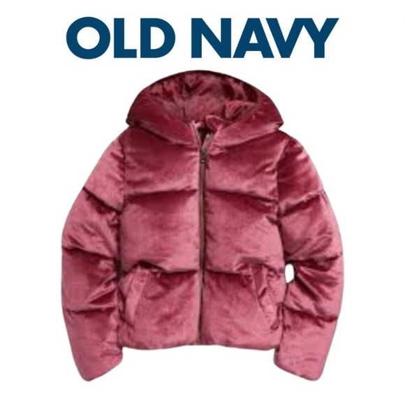 Old NAVY Velvet Dark Pink Puffer Jacket L (10-12) - Picture 1 of 13